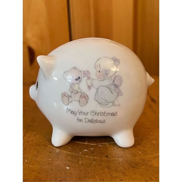 PRECIOUS MOMENTS 1986 May Your Christmas be Delicious Piggy Bank w/stopper - Picture 3 of 7